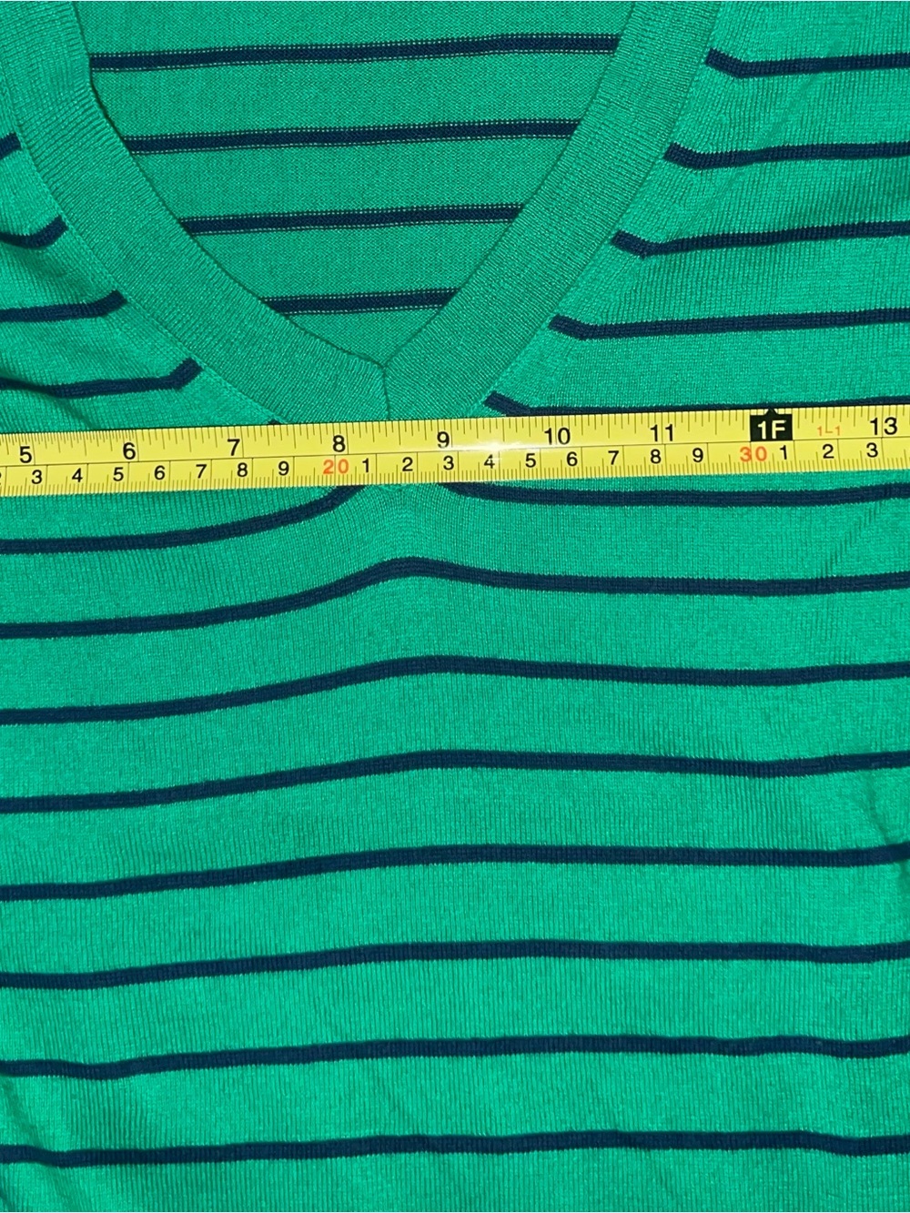 J. Crew Preppy Green and Navy Striped V-Neck